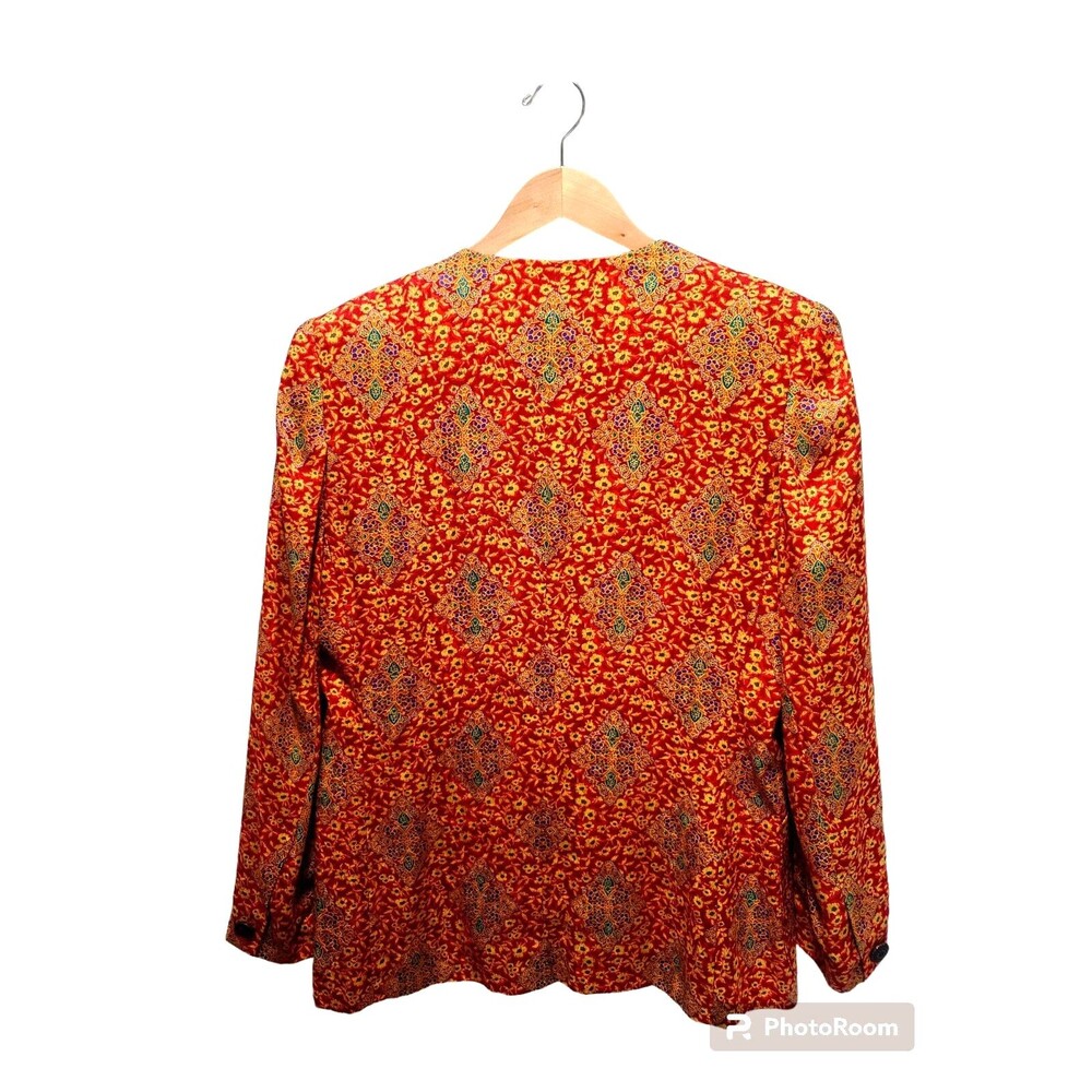 Vintage Evan Picone Women’s Red Empire Print Single Button Blazer Jacket Size 12 - Picture 7 of 10